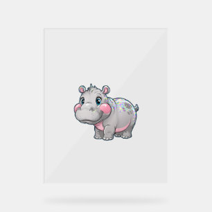 Cute MOO DENG Baby Pygmy Hippo Girls Besties Crew Acrylic Sign