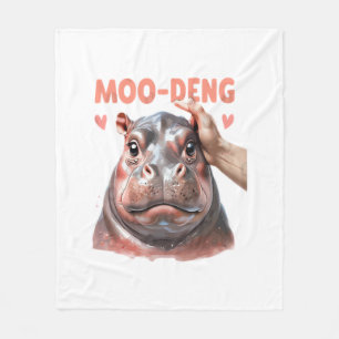 Cute Moo Deng T-Shirt Fleece Blanket