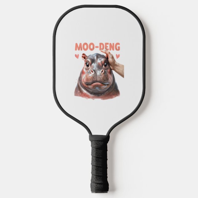 Cute Moo Deng T-Shirt Pickleball Paddle (Front)