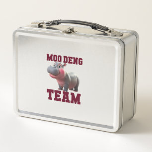 Cute MOO DENG TEAM Baby Hippo Squad Girls Besties Metal Lunch Box