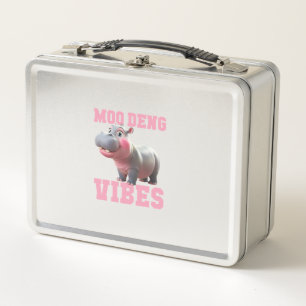 Cute MOO DENG VIBES Only Baby Hippo Kindergarten C Metal Lunch Box
