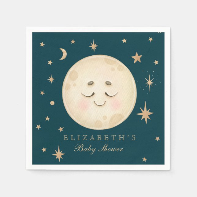 Cute Moon and Star Navy Baby Shower  Napkin (Front)