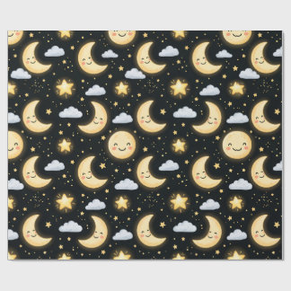 Cute Moon and Stars Night Pattern Wrapping Paper