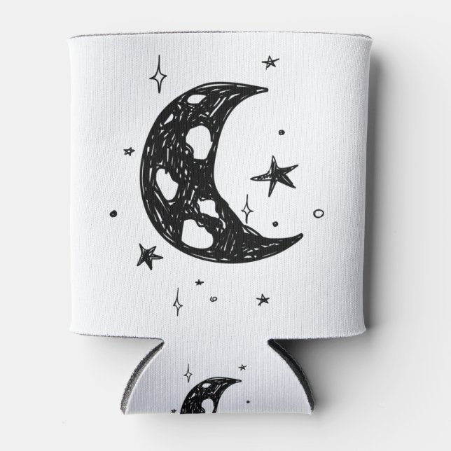 Cute Moon and stars sketch Can Cooler (Front)