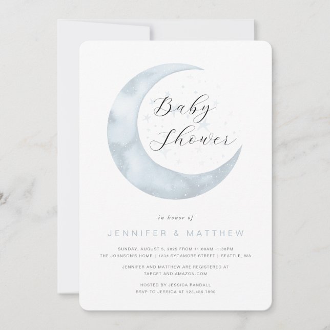 Cute Moon Baby Shower Invitation (Front)