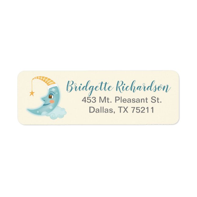 Cute Moon Blue Baby shower Adresse de retour (Devant)