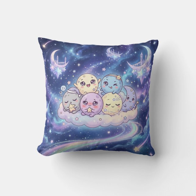 Cute Moon Friends Galaxy Pillow (Front)
