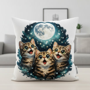 Cute Moon Gazer Kittens - Sparkling Starlight Throw Pillow