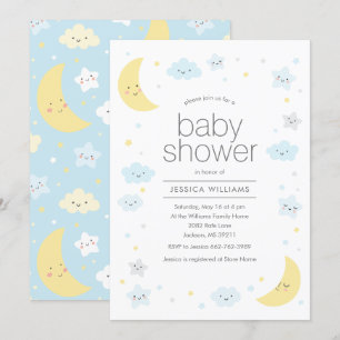 Cute Moon Nuages & Étoiles Baby shower Invitation