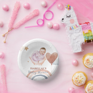 Cute moon star African american kids baby shower Paper Plate