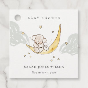 Cute Moon Stars Elephant Bunny Neutral Baby Shower Favour Tags