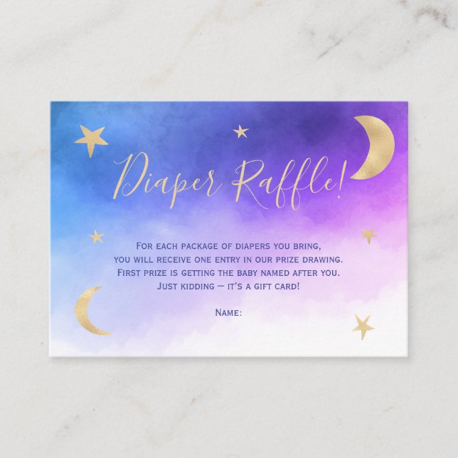 Cute moon stars pink typography diaper raffle enclosure card (Front)