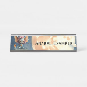 Cute Moonlit Fantasy Creature  Desk Name Plate