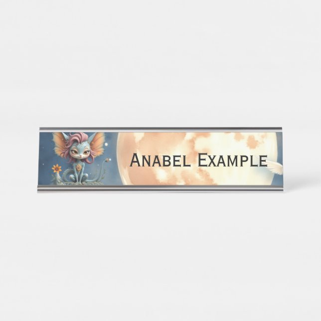 Cute Moonlit Fantasy Creature  Desk Name Plate (Front)