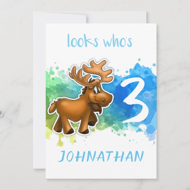 Cute Moose Birthday Card Blue (Front)