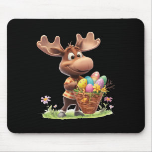 Cute Moose Carrying Easter Sket With Eggs And Flow Mouse Pad