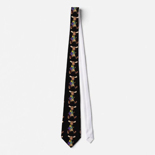 Cute Moose Hiker Cartoon Tie (Front)
