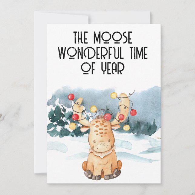 Cute Moose Holiday Christmas Card (Front)