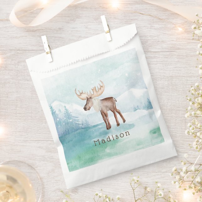 Cute Moose Personalized Holiday Favour Bag (Clipped)