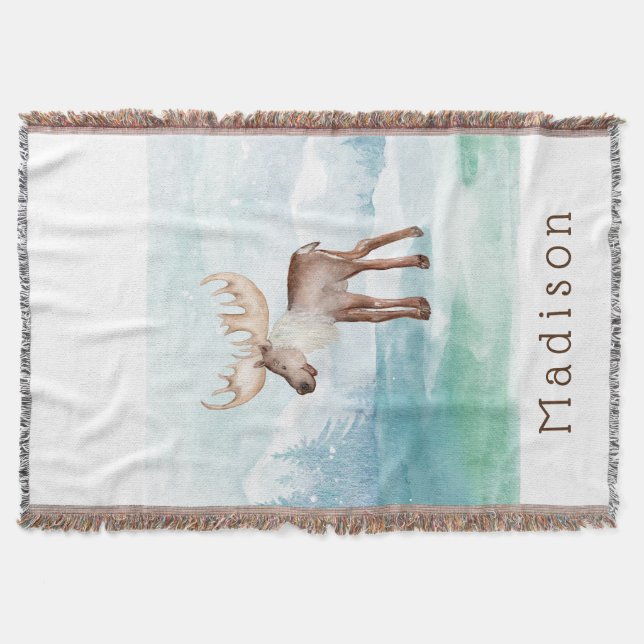 Cute Moose Personalized Holiday Throw Blanket (Front)