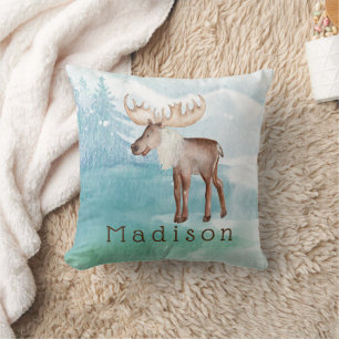 Cute Moose Personalized Holiday Throw Pillow