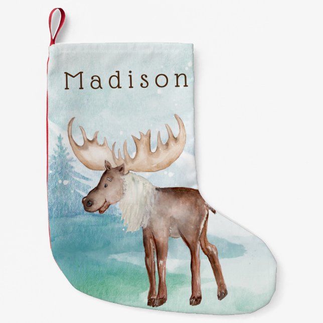 Cute Moose Personalized Small Christmas Stocking (Front)
