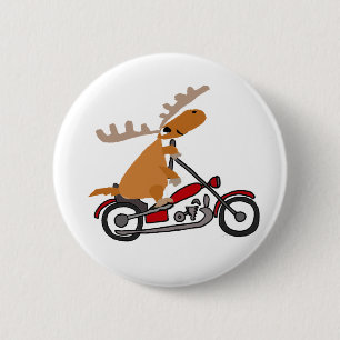 Cute Moose Riding Motorcycle Cartoon 2 Inch Round Button