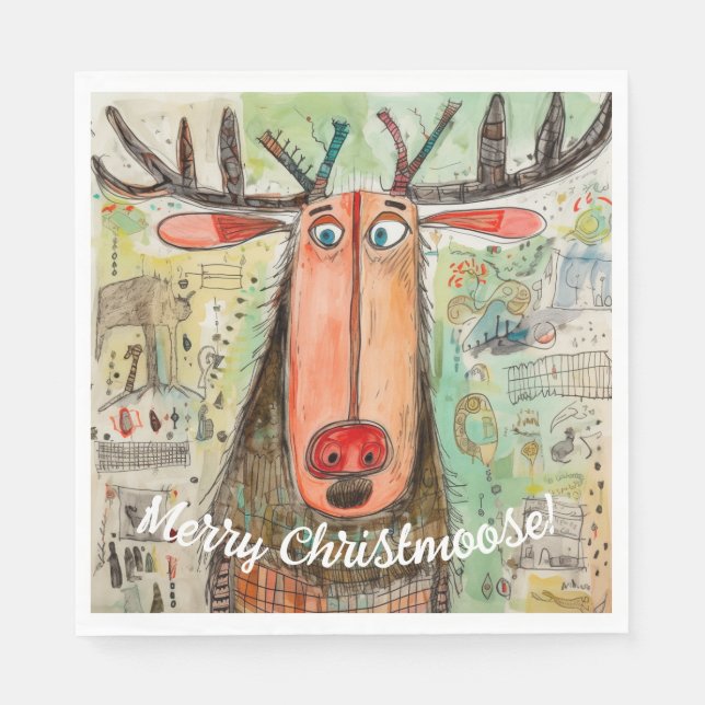 Cute Moose Typography Graphic Christmas Fun Paper Napkin (Front)