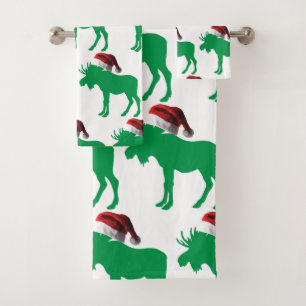 Cute Moose Wearing a Santa Claus Hat Bath Towel Set