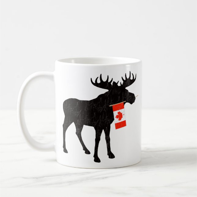 Cute Moose with Canadian Flag  Coffee Mug (Left)