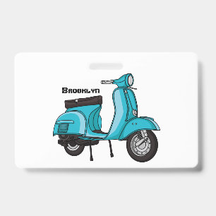 Cute moped motorcycle cartoon illustration badge