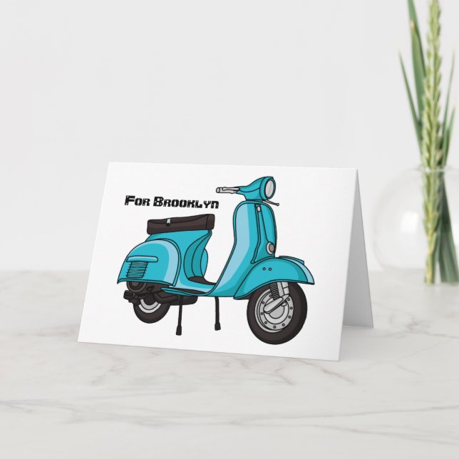 Cute moped motorcycle cartoon illustration card (Front)