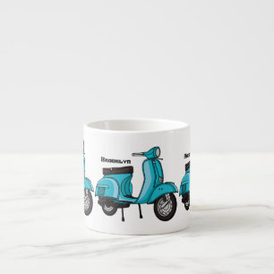 Cute moped motorcycle cartoon illustration espresso cup