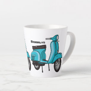 Cute moped motorcycle cartoon illustration latte mug