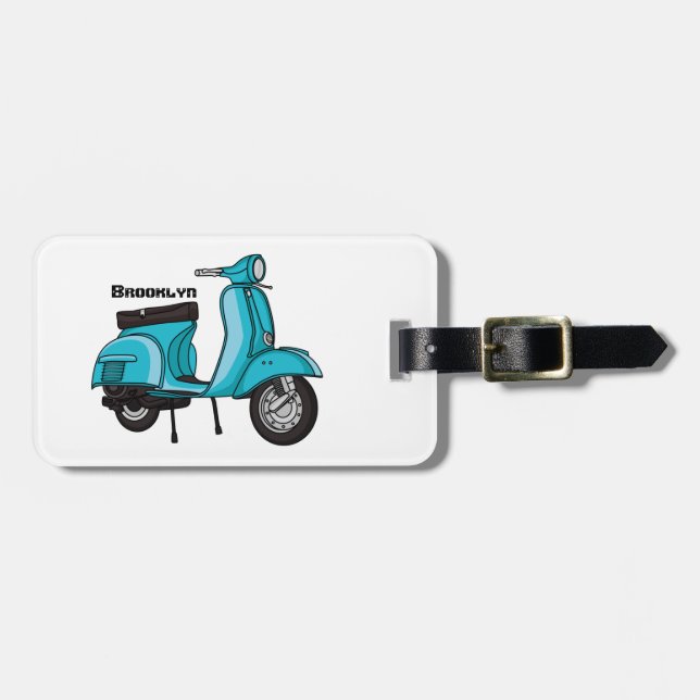 Cute moped motorcycle cartoon illustration luggage tag (Front Horizontal)
