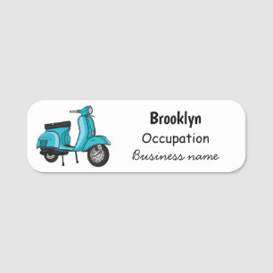 Cute moped motorcycle cartoon illustration name tag