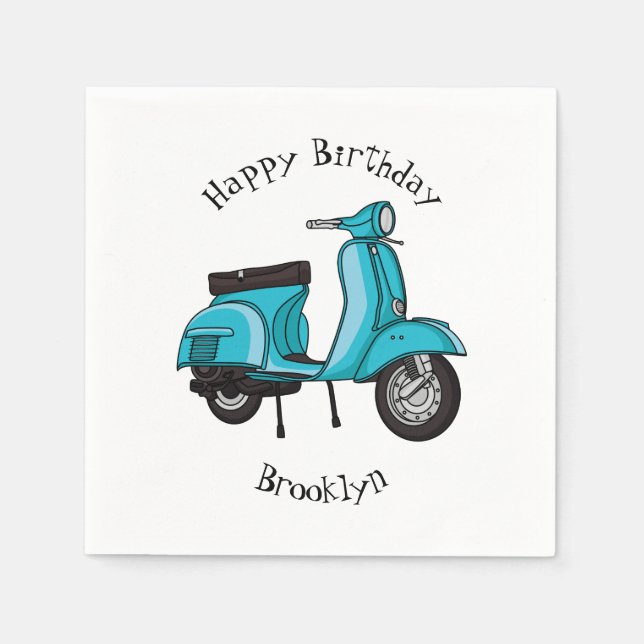Cute moped motorcycle cartoon illustration napkin (Front)