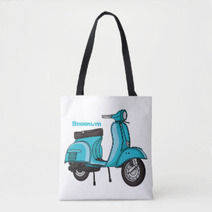 Cute moped motorcycle cartoon illustration tote bag