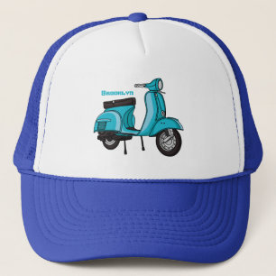Cute moped motorcycle cartoon illustration trucker hat