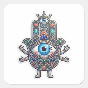 Cute Moroccan Amazigh Hamsa Evil Eye Kawaii Sticke Square Sticker