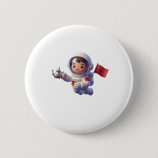 Cute Moroccan Astronaut Kawaii 3D Sticker 2 Inch Round Button (Front)