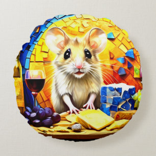 Cute Mosaic Mice  Round Pillow