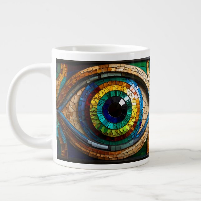 Cute Mosaic Stained Glass Eye design Large Coffee Mug (Left)