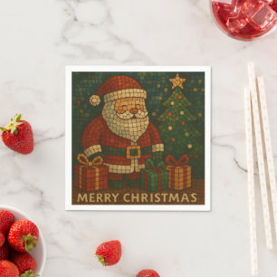 Cute mosaic technique Merry Christmas Santa Napkin