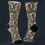 Cute Moss Green Newlyweds Photo Wedding Socks<br><div class="desc">These cute moss green wedding socks feature the newlywed couple's photo and white hearts in an offset pattern and your names and wedding date! These are perfect as a bridal party favour, or as a bridal or couple's shower gift for the happy couple! Background colour is also customizable to match...</div>