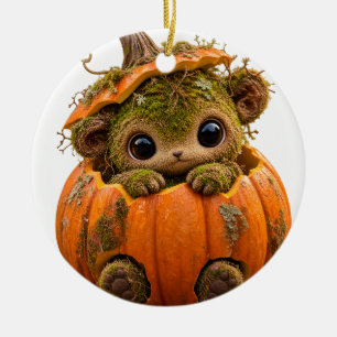 Cute Mossy Pumpkin Creature Ornament