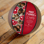 Cute Most Loved Daddy Fathers Day Photo Basketball<br><div class="desc">Keepsake basketball gift featuring a modern red background that can be changed to any colour,  five heart photos for you to replace with your own,  the title 'most loved daddy',  a cute quote,  and the kids names.</div>