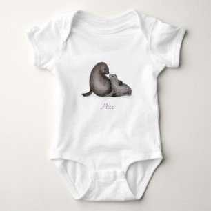 Cute mother and baby fur seal baby bodysuit