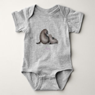 Cute mother and baby fur seals bodysuit (colour)