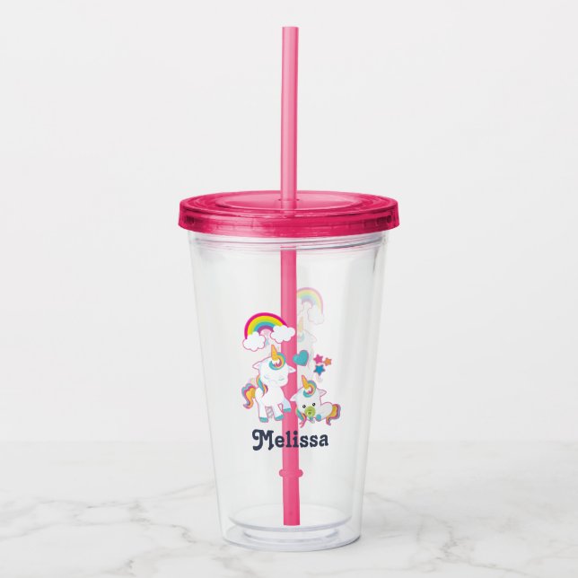 Cute Mother and Baby Unicorns Magical Theme Acrylic Tumbler (Front)